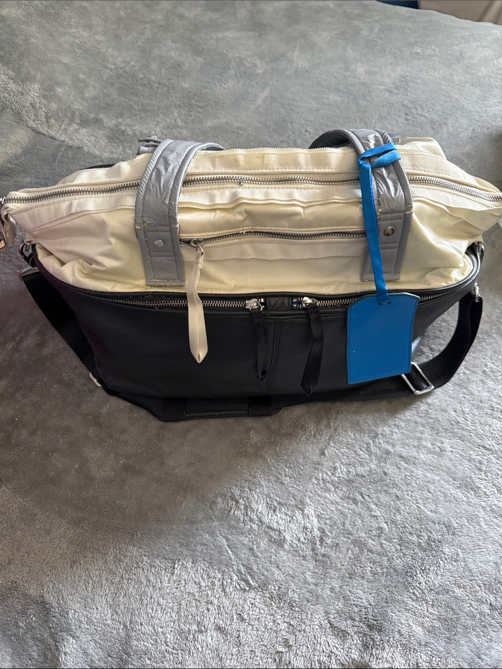 Lululemon Two-Tone Canvas and Leather Tote Bag in Black and Cream.